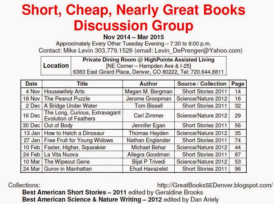 Short, Cheap, Nearly Great Books SE Denver: Schedule