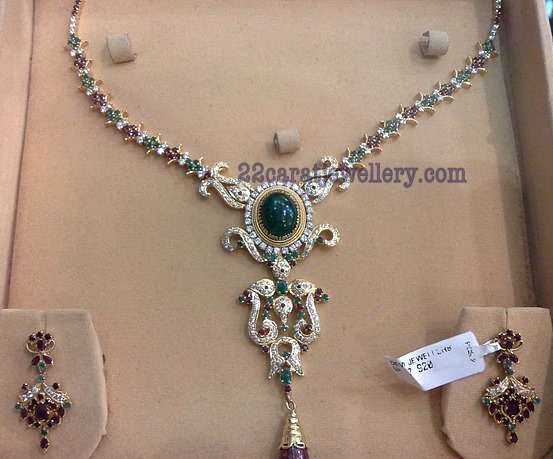 Colored Gemstones Light Weight Necklace Sets Gallery - Jewellery Designs