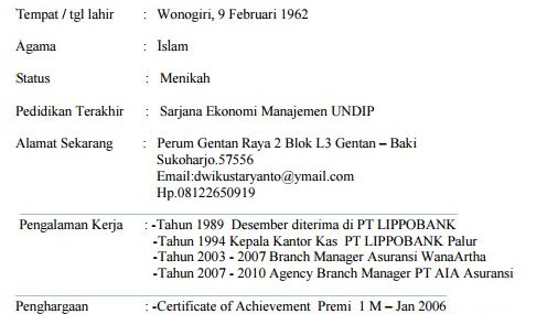 Contoh Daftar Riwayat Hidup Persyaratan Surat Lamaran Kerja