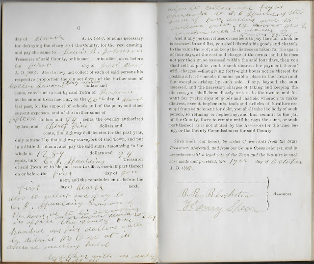 Heirlooms Reunited 1888 Collector's Tax Book, kept by Bowdoin Read Blackstone for Perham