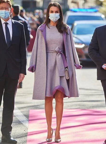 Queen Letizia of Spain wore a coat and dress from Carolina Herrera Fall 2016 collection