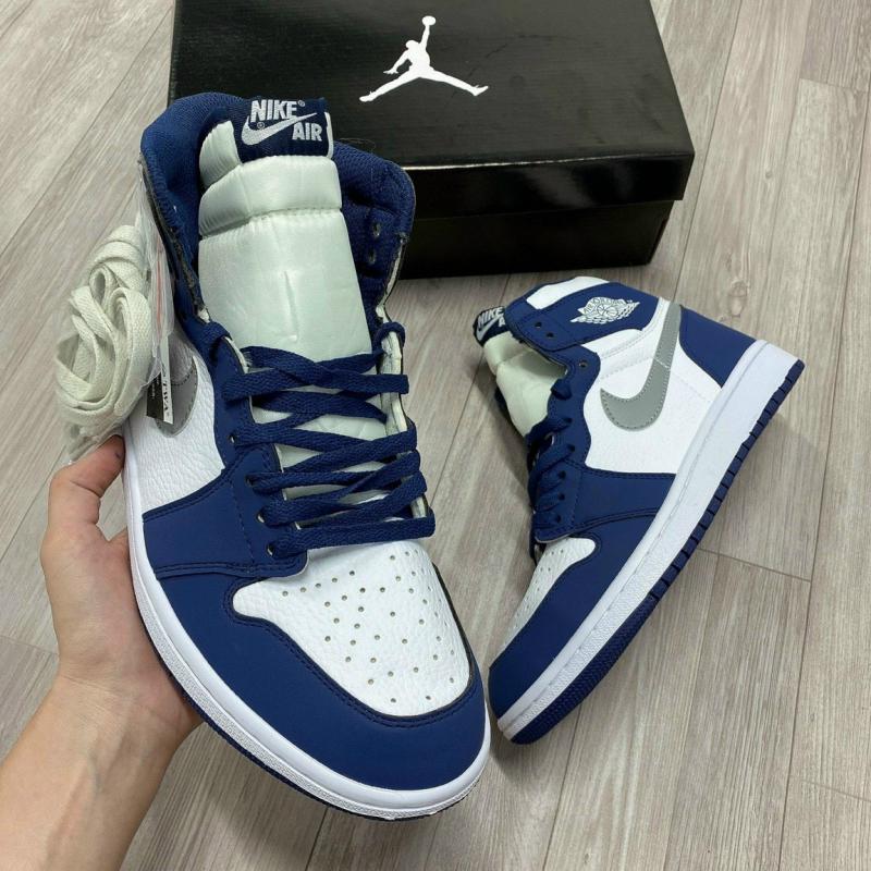 Giày thể thao sneaker nam nữ Jordan 1 cao cổ xanh logo bạc phản quang hàng cao cấp full box bill