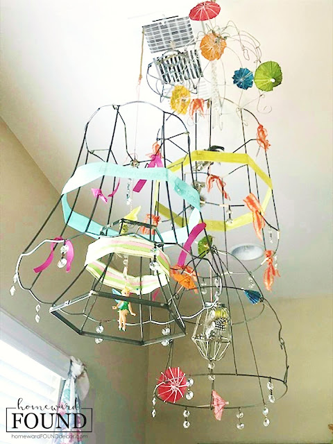 art, boho style, boho, color, crafting, creative spaces, DIY, diy decorating, found objects, just for fun, junk makeover, re-purposing, tomato cage crafts, trash to treasure, up-cycling, birdcage crafts, lampshades, wire crafts, colorful ribbon crafts