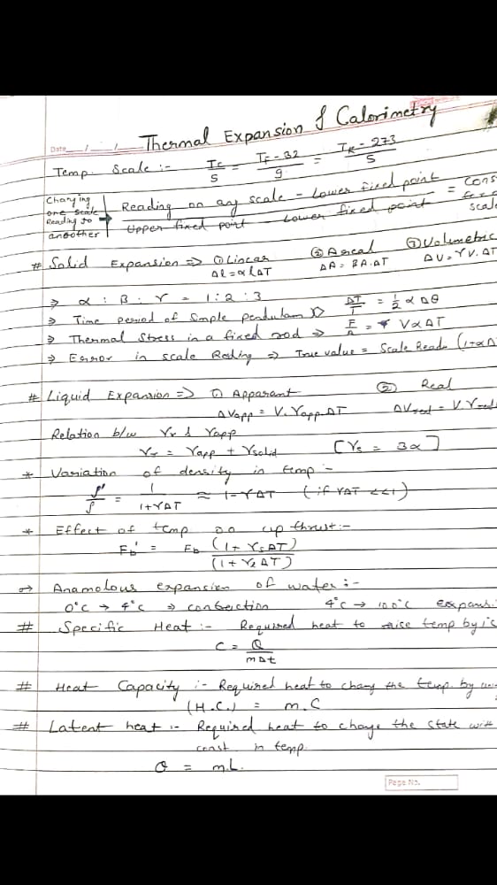Thermal Expansion & Calorimetry Notes handwritten