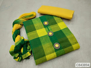 Pretty Handloom Cotton Chceks Print With Button Un-stitched Dress Materials
