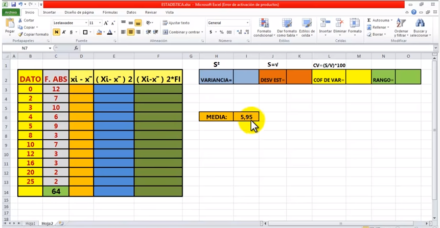 Estadística Descriptiva En Excel Matemáticas Y Estadística