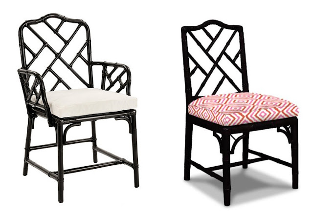 black Chippendale chairs, Ballard Designs and Jonathan Adler