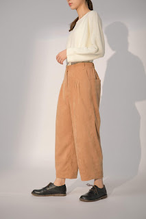 卡其絨布日光風景壓線寬管褲