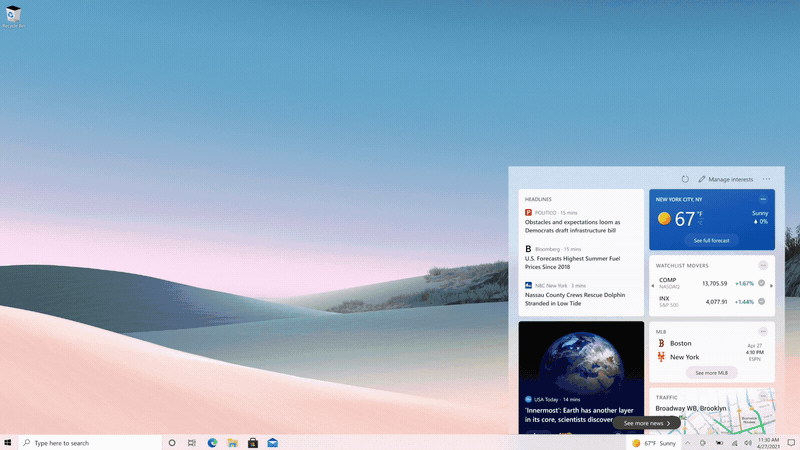 Nieuws en interesses op de taakbalk in Windows 10