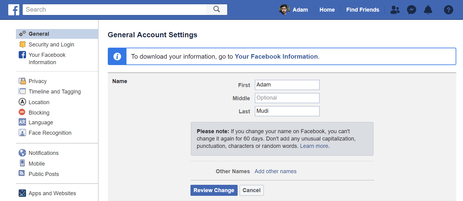 How To Change Facebook Name