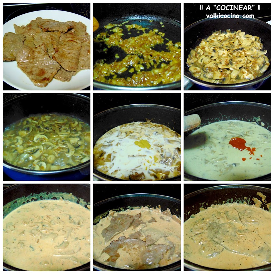 Escalopines de ternera en salsa strogonoff