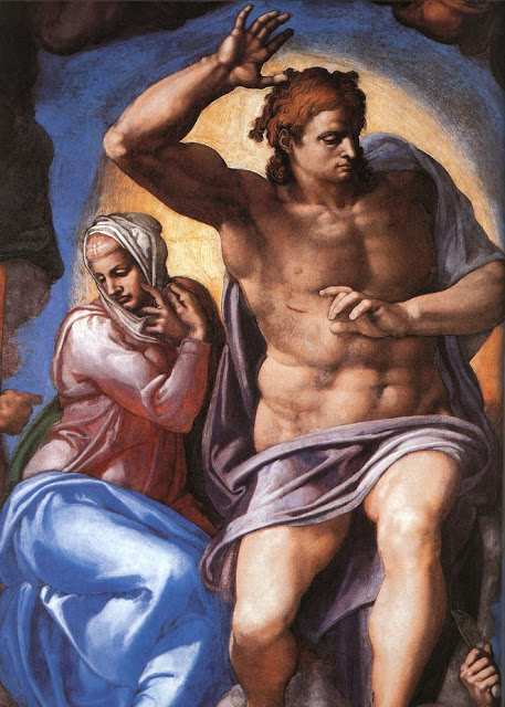 Christ and the Virgin Mary. Detail from Sistine Chapel, the Last Judgment by Michelangelo. Modesty breeches painted later as part of the Fig Leaf Campaign Christ and the Virgin Mary. Detail from Sistine Chapel, the Last Judgment by Michelangelo. Modesty breeches painted later as part of the Fig Leaf Campaign