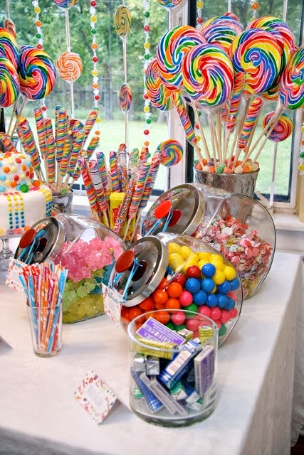 Willy Wonka Birthday Party Candy Bar Display Setup Decor