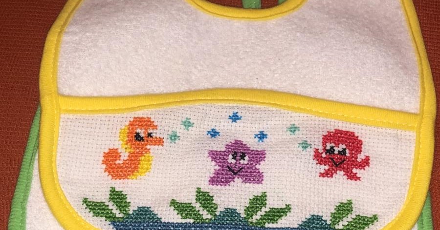 Handmade Bavaglini Punto Croce Tema Mare