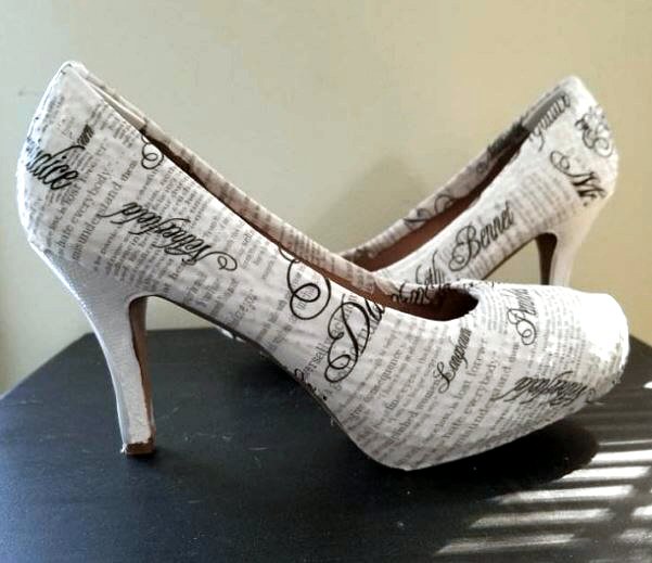 Pride & Prejudice fabric covered shoes by Dawn Chaplain
