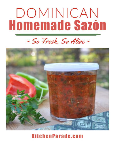 Homemade Sazón ♥ KitchenParade.com, the Dominican mixture of onions, peppers, cilantro and spices, packs a burst of flavor.