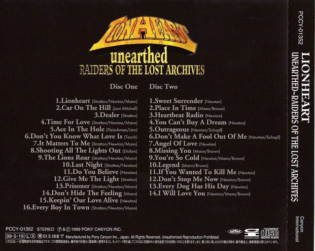 LIONHEART - Unearthed; Raiders Of The Lost Archives [Japan Only] back