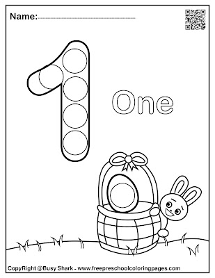 Easter 123 numbers dot markers printables,free preschool coloring pages ,free download pdf book , bunny rabbit holding basket of eggs