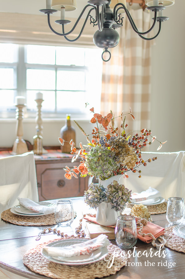 fall table with muted colors and soft textures