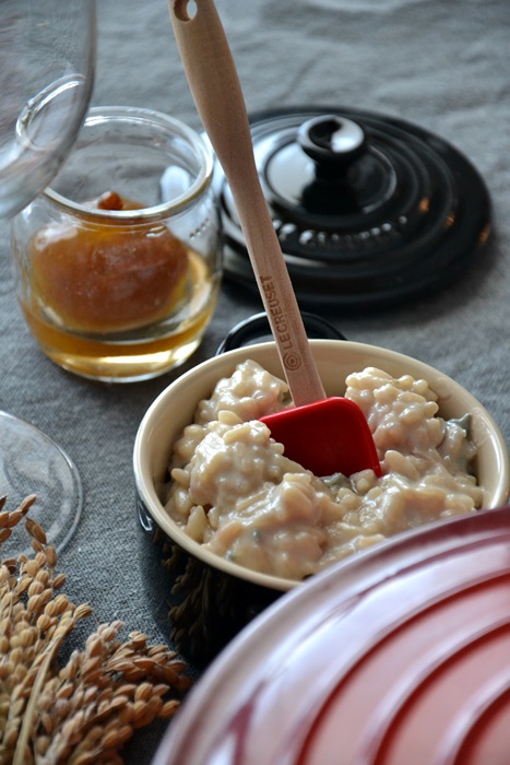 risotto allo zola di capra e salsa di mostrada