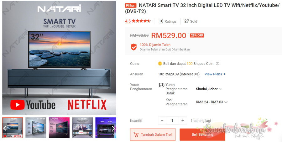 Beli NATARI Smart TV Dekat Shopee