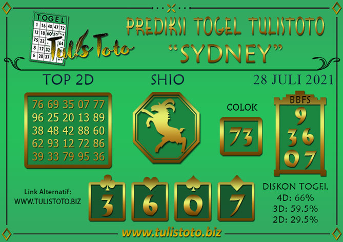 Prediksi Togel SYDNEY TULISTOTO 28 JULI 2021