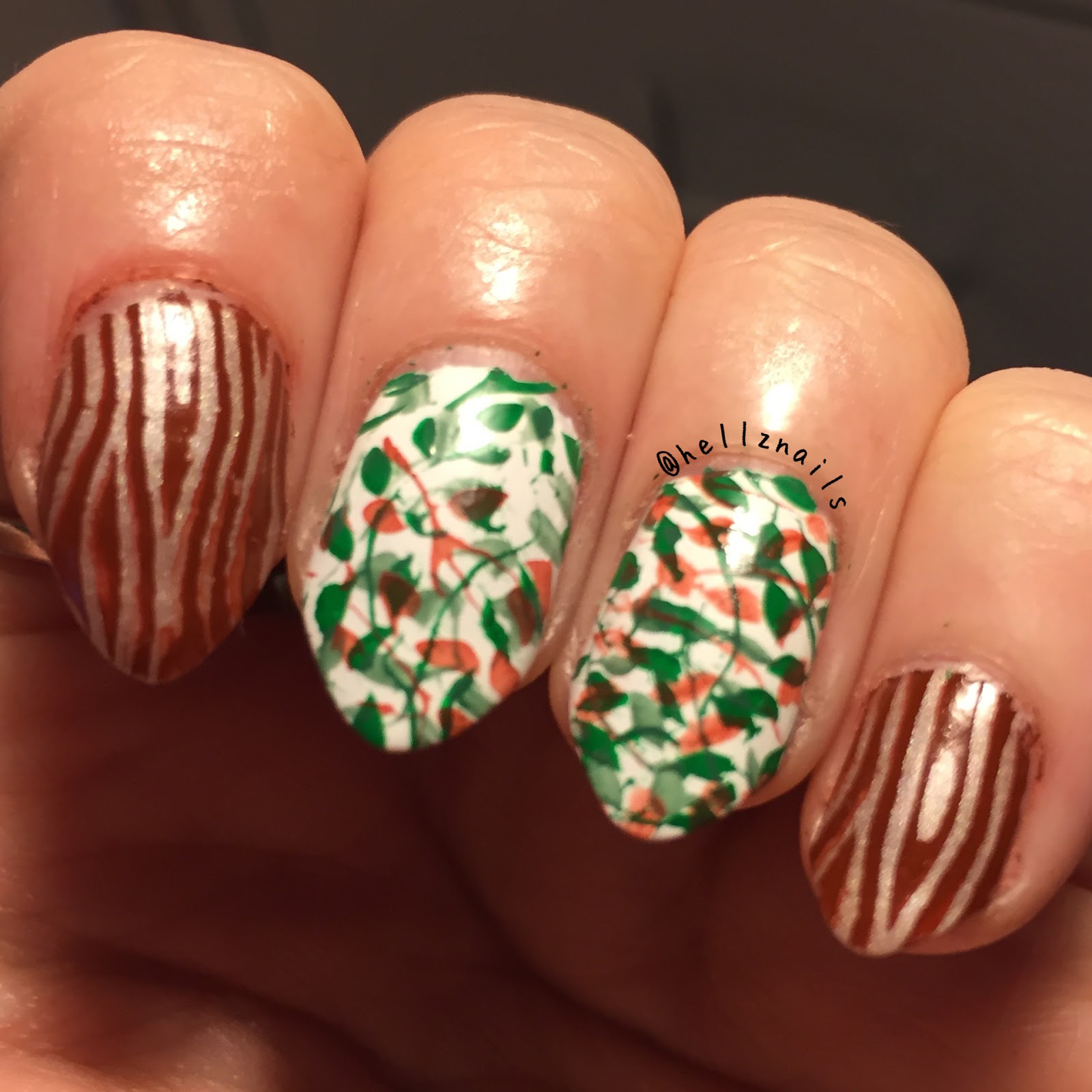 Clairestelle8nov November nail art challenge day 8 woodland Hellz