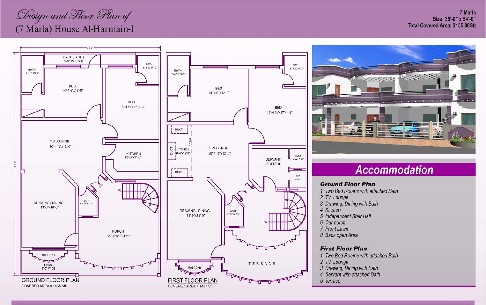 7 Marla House Plan Design - Autocad 2d maps