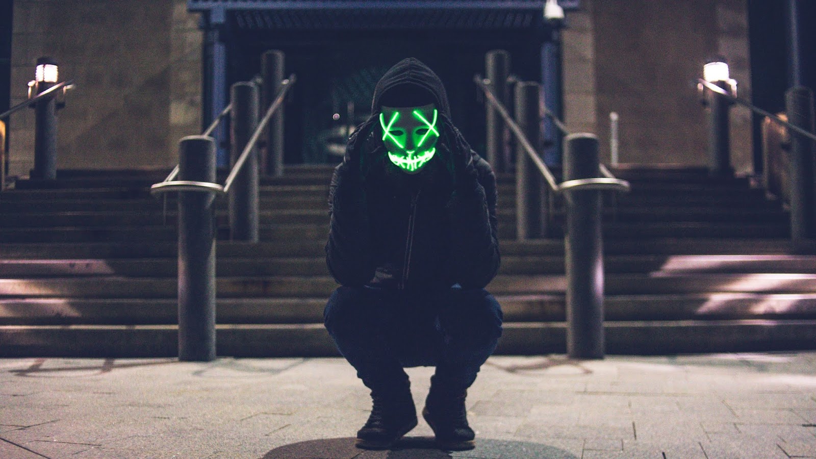 Hoodie Guy Green Neon Mask Wallpaper