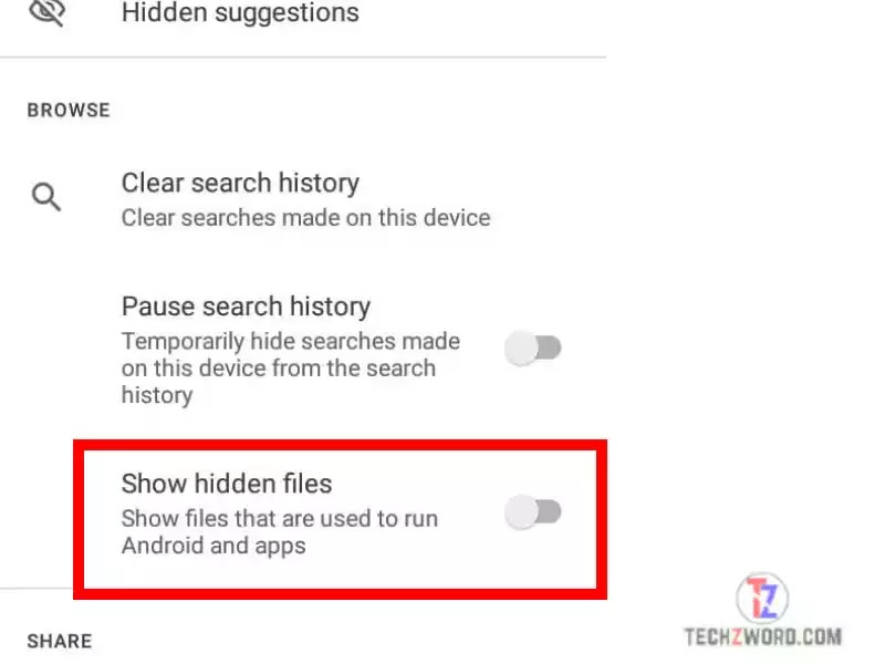 હવે Show hidden files પર ક્લિક કરો. હવે Show hidden files પર ક્લિક કરો.