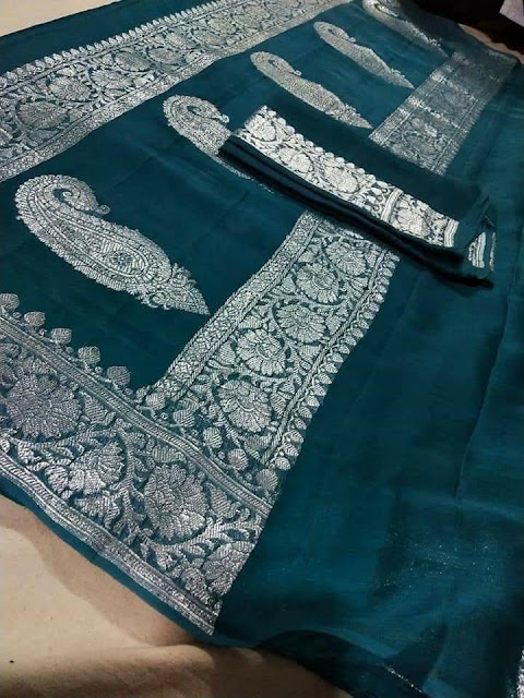 Pure Georgette Chiffon khaddi silver buti colourfull sarees price 5100 Rs.