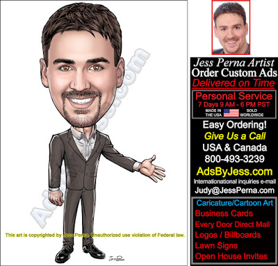 Standing Man Real Estate Agent Caricature Ad