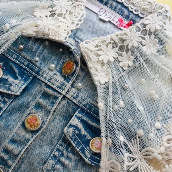 Áo Khoác Denim Cổ Phối Ren - Bé 3-13 tuổi - Thương Hiệu : Khaki 154828 6 7 453