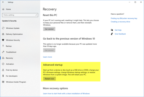 Reparación automática de inicio en Windows 10