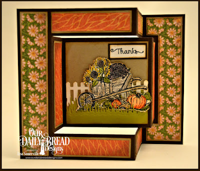 Our Daily Bread Designs Stamp Set: Season Change, Our Daily Bread Designs Custom Dies: Grass Hill, Grass Lawn, Fence, Wheelbarrow, ODBD Paper Collection: Blooming Garden, Our Daily Bread Designs Fun and Fancy Folds - Tri-fold