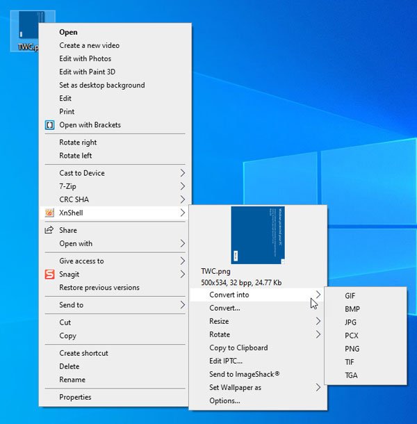 XnShell ให้คุณแปลง ปรับขนาด หมุนรูปภาพจากเมนูเนื้อหา