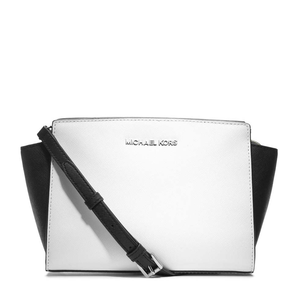 Michael Kors Small Selma Messenger Bag in Optic White/Black | Polka B - Authentic Luxury You Can ...