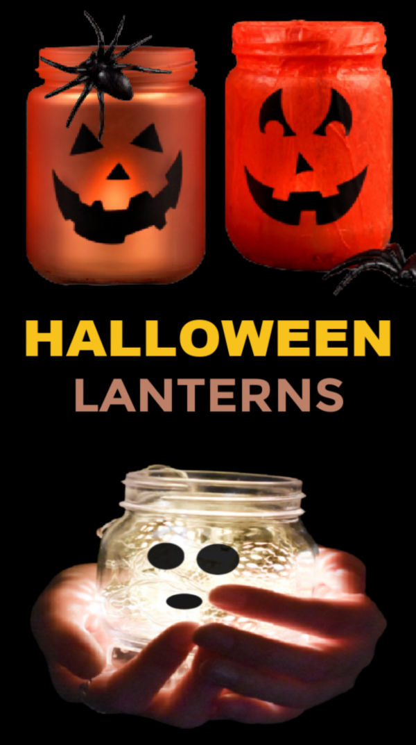 Turn empty jars into beautiful glowing lanterns with this easy Halloween craft for kids #halloweencrafts #halloweenlanternsdiy #glowstickjars #growingajeweledrose #activitiesforkids