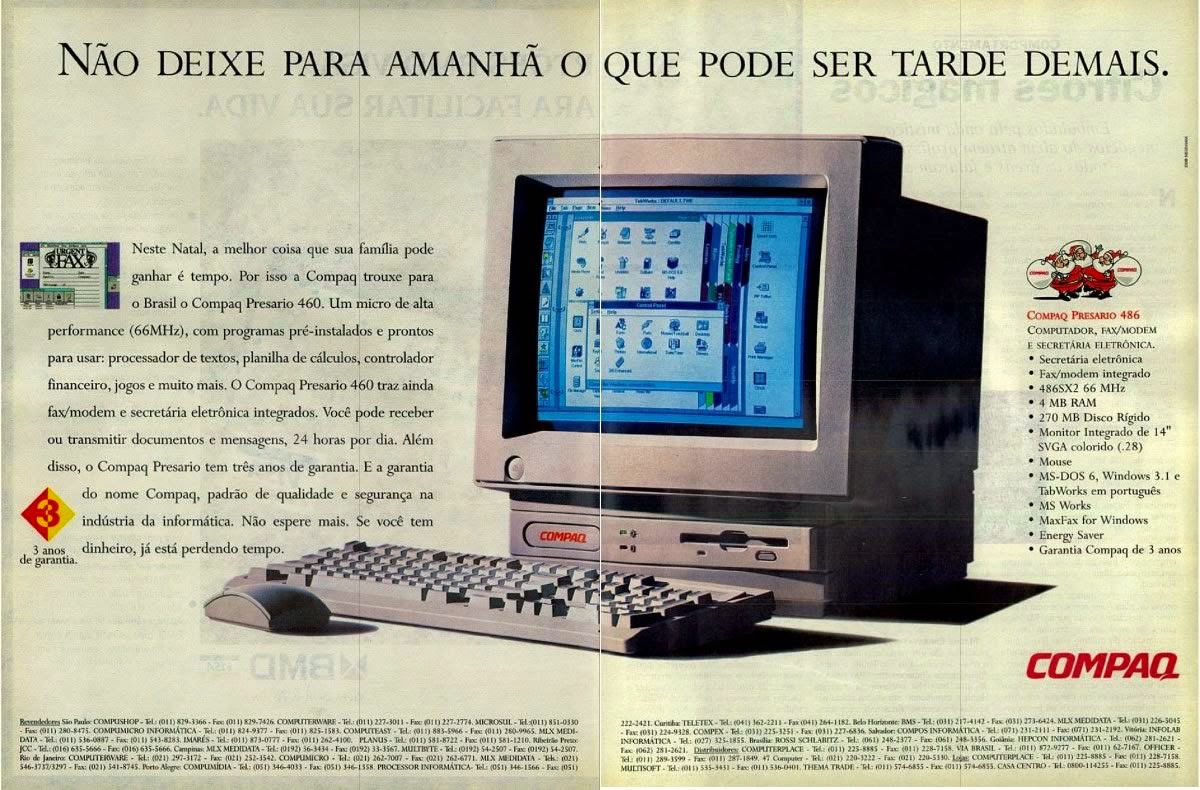 Propaganda do computador Compaq, em 1994: início dos computadores pessoais.