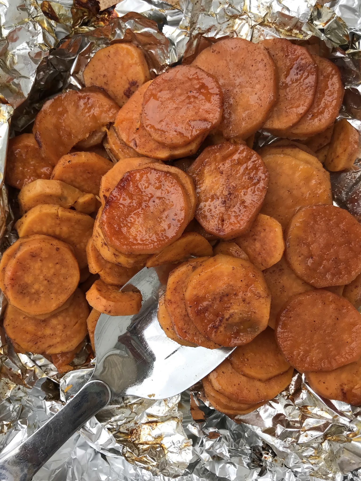 Savory Moments Foil packet grilled maple cinnamon sweet potatoes