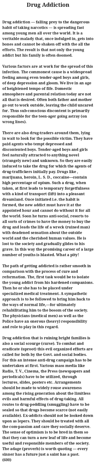 Easy essay on drug addiction