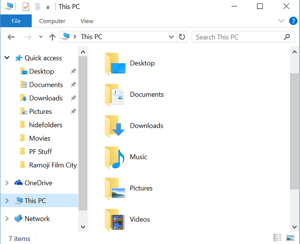 Windows 10 6 폴더에서 이 PC의 폴더 표시 또는 숨기기