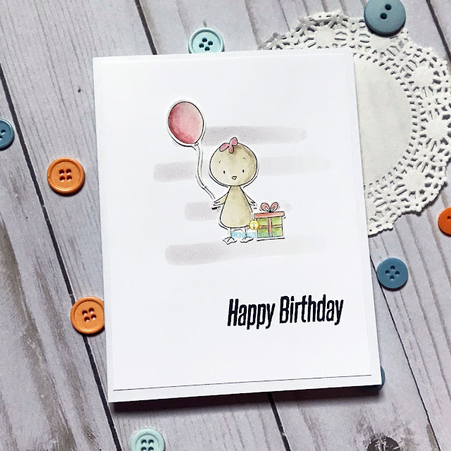 Birthday card with a chicken and balloon