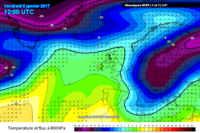 Isoterme a 850 hpa 6 gennaio 2017