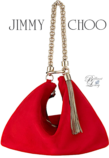 Brilliant Luxury♦Jimmy Choo Callie Red Suede Clutch Bag with Chain Strap