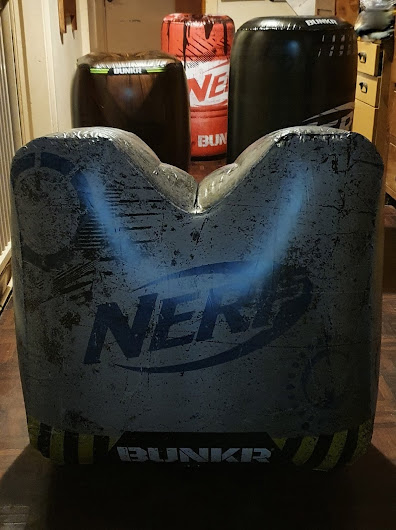 Nerf BUNKR inflatable obstacles battleground in house hallway