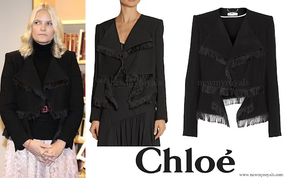 Crown Princess Mette-Marit wore Chloe Fringed jacquard jacket
