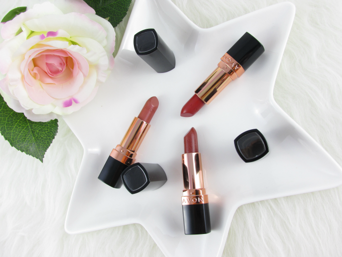 Review, Swatches: AVON Ultra Color Lipstick - Golden Nude - Sparkling Bronze - Burnished Red
