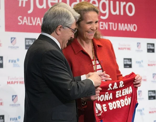 Princess Elena of Spain and president of Atletico de Madrid Enrique Cerezo present 'Play Safety' (Juega Seguro) campaign