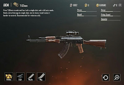 PUBG Gun AKM States. The AKM is a high harm for each projectile strike rifle, that is the reason it has a power rating of 42 and this is where this rifle truly excels, it has the highest power rating of all assault rifles in player unknown’s battlegrounds. The effective range is 60 and the stability of the AKM is rated at 34. Which is also great. The firing rate is 61 and unfortunately, this is the biggest weakness of the AKM because all other assault rifles have better statistics for firing rate.